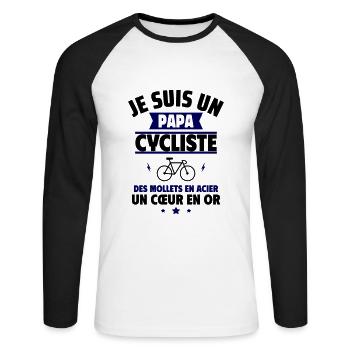 Cadeau fête des pères Papa cycliste en or,vélo - T-shirt baseball manches longues Homme - blanc/noir - Devant - Nik (191cm)