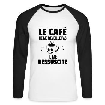 Le café me ressuscite - T-shirt baseball manches longues Homme - blanc/noir - Devant - Nik (191cm)