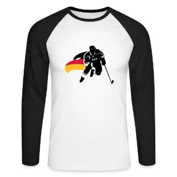 DEUTSCHLAND EISHOCKEY GER STÜRMER MIT ADLERKOPF - Unisex Baseballshirt langarm - Weiß/Schwarz - Vorne - Nik (191cm)