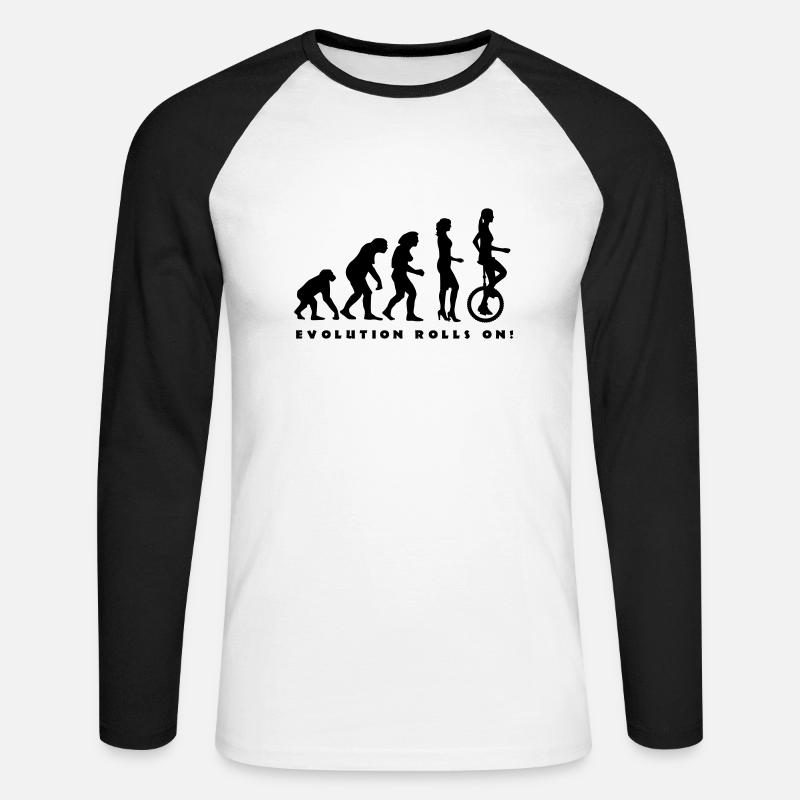 evolution_einradfahrerin_1c_b - Unisex Long Sleeve Baseball T-Shirt - white/black