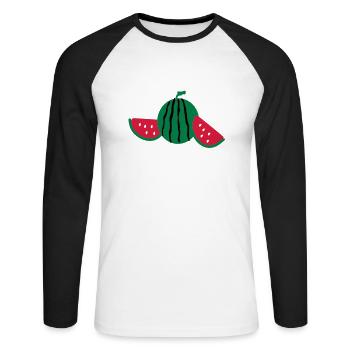 Pastèque fruits - T-shirt baseball manches longues Homme - blanc/noir - Devant - Nik (191cm)