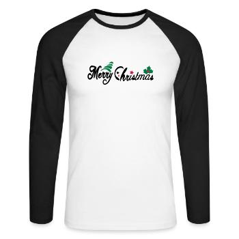 merry_christms_text_tree_holy_leaves - Unisex Baseballshirt langarm - Weiß/Schwarz - Vorne - Nik (191cm)