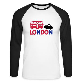LONDON CAP BLACK & RED BUS - Unisex Baseballshirt langarm - Weiß/Schwarz - Vorne - Nik (191cm)