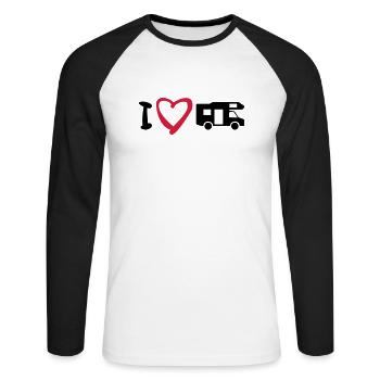 J'aime mon mobil-home 2 - T-shirt baseball manches longues Homme - blanc/noir - Devant - Nik (191cm)