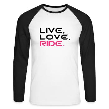 Pferde Live Love Ride Pferde Shirt - Unisex Long Sleeve Baseball T-Shirt - white/black - Front - Nik (191cm)