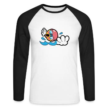 Smiley Swimming - Unisex Baseballshirt langarm - Weiß/Schwarz - Vorne - Nik (191cm)