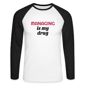 Manager / Patron / Travail / Métier / Chef - T-shirt baseball manches longues Homme - blanc/noir - Devant - Nik (191cm)