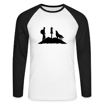 Hiking man, wolf & mountain - T-shirt baseball manches longues Homme - blanc/noir - Devant - Nik (191cm)
