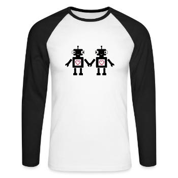 roboters_in_love_02 - T-shirt baseball manches longues Homme - blanc/noir - Devant - Nik (191cm)