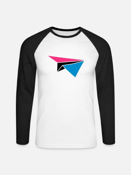 bunt klippe nacht mond sonne papier flieger gefalt - Langærmet herre-baseballshirt - hvid/sort