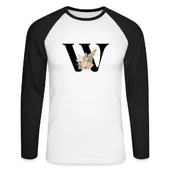 Buchstabe W Blumen - Unisex Baseballshirt langarm - Weiß/Schwarz - Vorne - Nik (191cm)