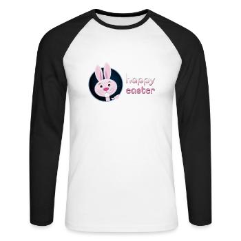 Cute Bunnies w/ Happy Easter for Teacher - Unisex Long Sleeve Baseball T-Shirt - white/black - Front - Nik (191cm)