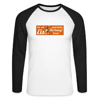 Ich will Eis und keine Werbung! Keine Werbung! - Unisex Baseballshirt langarm - Weiß/Schwarz - Vorne - Nik (191cm)