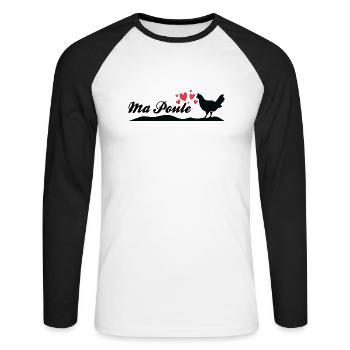 cadeau des copines ou des amies, pour anniversaire - T-shirt baseball manches longues Homme - blanc/noir - Devant - Nik (191cm)