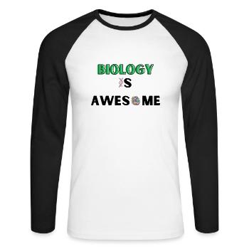 Biology is awesome - Unisex Baseballshirt langarm - Weiß/Schwarz - Vorne - Nik (191cm)