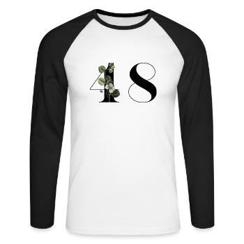 Number 48 Green Floral - 48th Floral Birthday - Unisex Long Sleeve Baseball T-Shirt - white/black - Front - Nik (191cm)