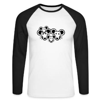 4 Mäuse Familie Zwei Kinder Mama Papa Eltern Süß - Unisex Baseballshirt langarm - Weiß/Schwarz - Vorne - Nik (191cm)