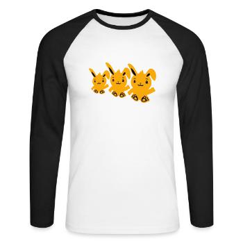 3 lapins trois amis équipe équipage agitant assis mignon - T-shirt baseball manches longues Homme - blanc/noir - Devant - Nik (191cm)