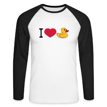 love i love heart squeaky duck rubber duck bath duck - Unisex Long Sleeve Baseball T-Shirt - white/black - Front - Nik (191cm)