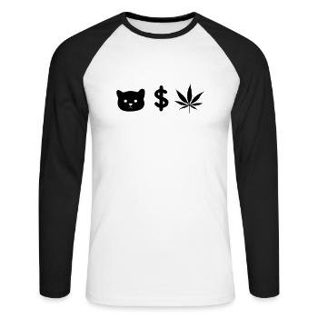 CHAT ARGENT MAUVAISES HERBES - T-shirt baseball manches longues Homme - blanc/noir - Devant - Nik (191cm)