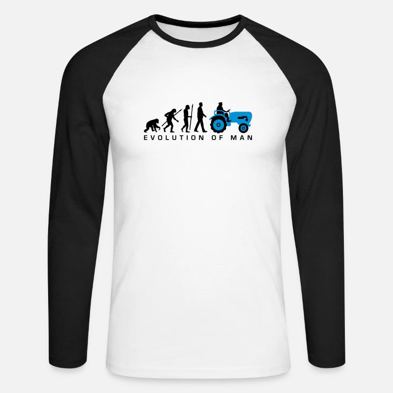 evolution_bauer_mit_traktor_032013_a_2c - Unisex Baseballshirt langarm - Weiß/Schwarz
