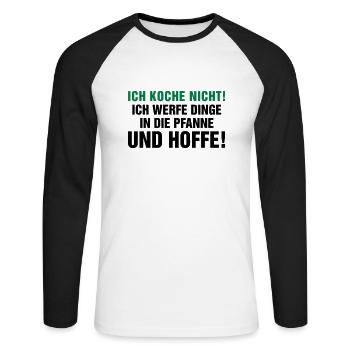 kochen Küche braten grillen Pfanne Topf Kitchen - Unisex Baseballshirt langarm - Weiß/Schwarz - Vorne - Nik (191cm)