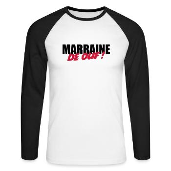 Marraine de ouf ! - T-shirt baseball manches longues Homme - blanc/noir - Devant - Nik (191cm)