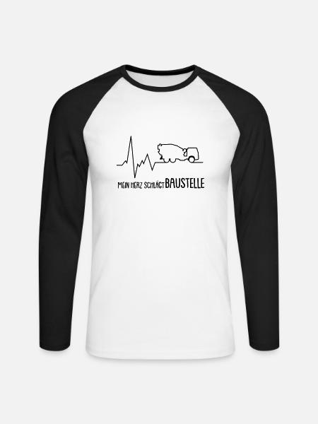 mein herz schlägt baustelle - Unisex Baseballshirt langarm - Weiß/Schwarz