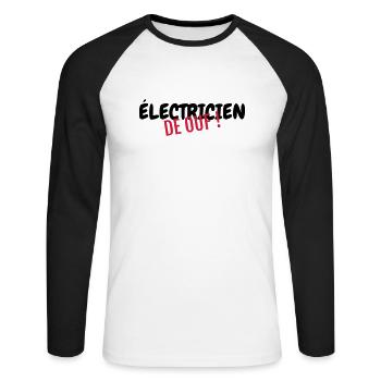 électricien / électricité / energie / bricolage - T-shirt baseball manches longues Homme - blanc/noir - Devant - Nik (191cm)