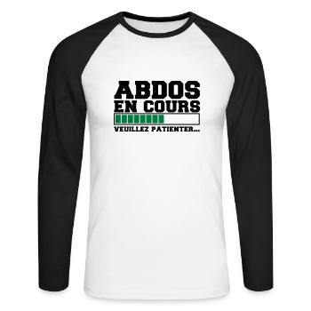 abdos en cours veuillez patienter, musculation - T-shirt baseball manches longues Homme - blanc/noir - Devant - Nik (191cm)