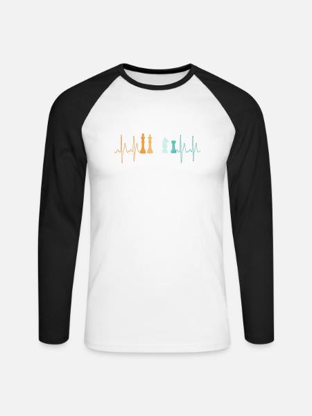 Schach Herzschlag Heartbeat Vintage - Unisex Baseballshirt langarm - Weiß/Schwarz