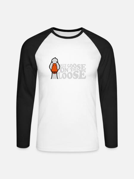 goose on the loose - Unisex Long Sleeve Baseball T-Shirt - white/black