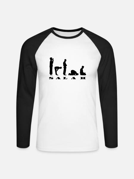 Salah Prayer Silhouette Design - Unisex Long Sleeve Baseball T-Shirt - white/black
