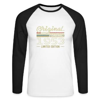 Februar 1953 Geschenk - Februar 1953 Geburtstag - Unisex Baseballshirt langarm - Weiß/Schwarz - Vorne - Nik (191cm)