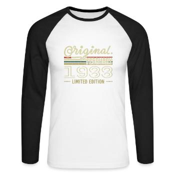 Cadeau Février 1988 - Anniversaire Février 1988 - T-shirt baseball manches longues Homme - blanc/noir - Devant - Nik (191cm)