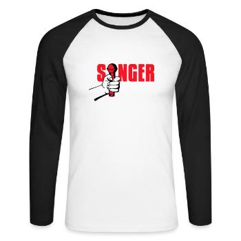 singer - Unisex Baseballshirt langarm - Weiß/Schwarz - Vorne - Nik (191cm)