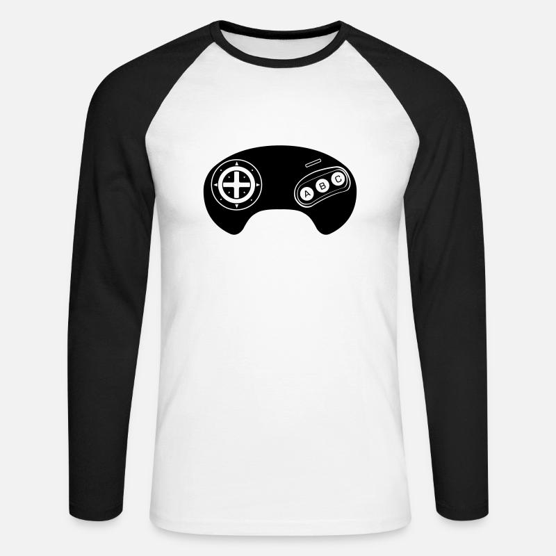 Mega Retro Controller - Unisex Baseballshirt langarm - Weiß/Schwarz