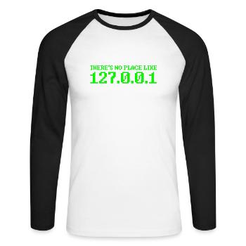 127.0.0.1 ordinateur nerd outsider informatique science - T-shirt baseball manches longues Homme - blanc/noir - Devant - Nik (191cm)