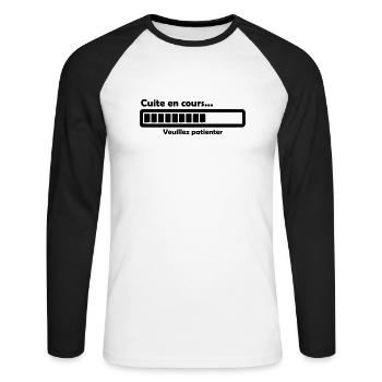 Cuite en cours - T-shirt baseball manches longues Homme - blanc/noir - Devant - Nik (191cm)