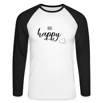 be happy - Unisex Baseballshirt langarm - Weiß/Schwarz - Vorne - Nik (191cm)