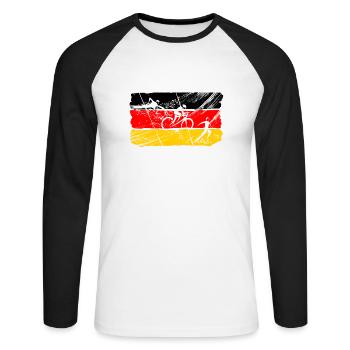 Triathlon Flagge Deutschland (GER) - Unisex Baseballshirt langarm - Weiß/Schwarz - Vorne - Nik (191cm)