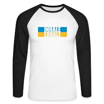 inhale exhale yoga quote - Unisex Long Sleeve Baseball T-Shirt - white/black - Front - Nik (191cm)