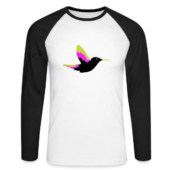 Colibri Oiseau 1 - T-shirt baseball manches longues Homme - blanc/noir - Devant - Nik (191cm)