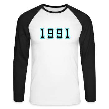 1991 Year Birthday - Unisex Long Sleeve Baseball T-Shirt - white/black - Front - Nik (191cm)