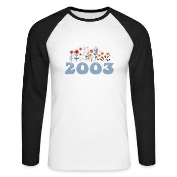2003 Blumenmuster 2003 Blumen-thema Blumen 2003 - Unisex Baseballshirt langarm - Weiß/Schwarz - Vorne - Nik (191cm)