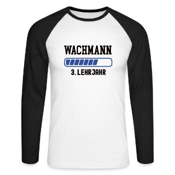 Ausbildung Wachmann 3. Lehrjahr Wachmannausbildung - Unisex Baseballshirt langarm - Weiß/Schwarz - Vorne - Nik (191cm)