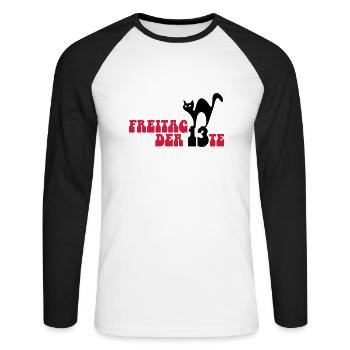 Friday the 13th / Black cat - Unisex Long Sleeve Baseball T-Shirt - white/black - Front - Nik (191cm)