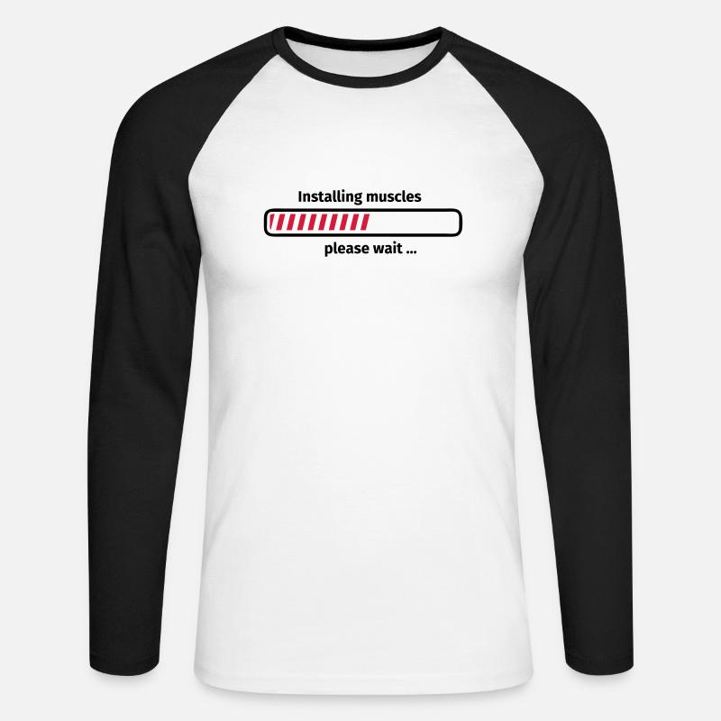 Installing muscles please wait ... - Unisex Baseballshirt langarm - Weiß/Schwarz