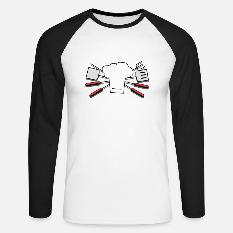 besteck geschirr flatware silverware cutlery84 - Unisex Baseballshirt langarm - Weiß/Schwarz