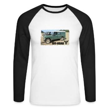 Landy Landie Serie 3 Series 109 4x4 - Unisex Baseballshirt langarm - Weiß/Schwarz - Vorne - Nik (191cm)